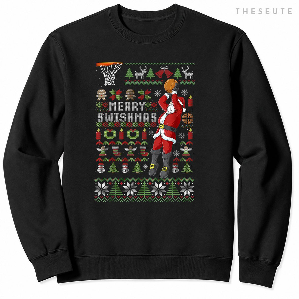 Merry Swishmas Ugly Christmas Basketball Christmas Sweatshirt