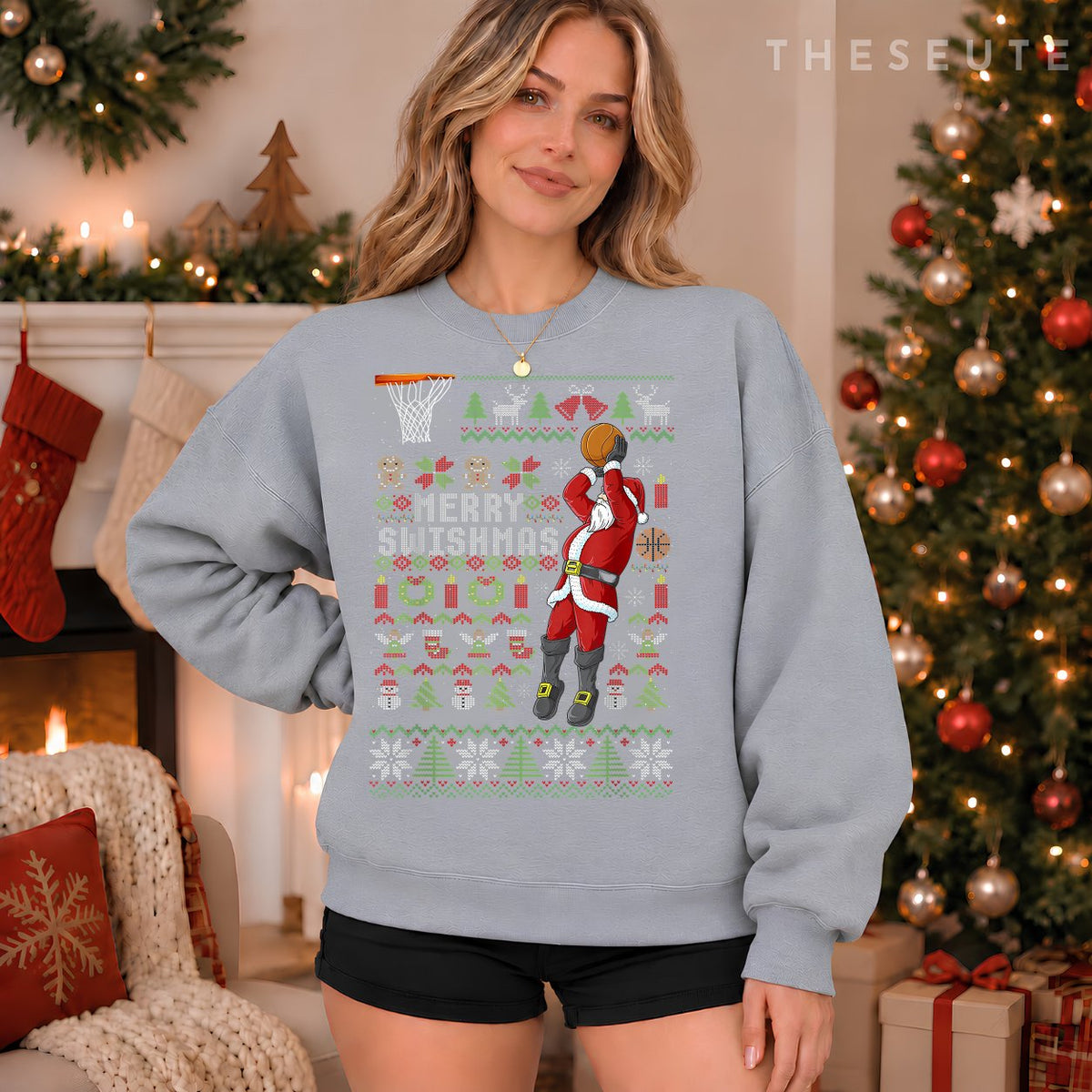 Merry Swishmas Ugly Christmas Basketball Christmas Sweatshirt
