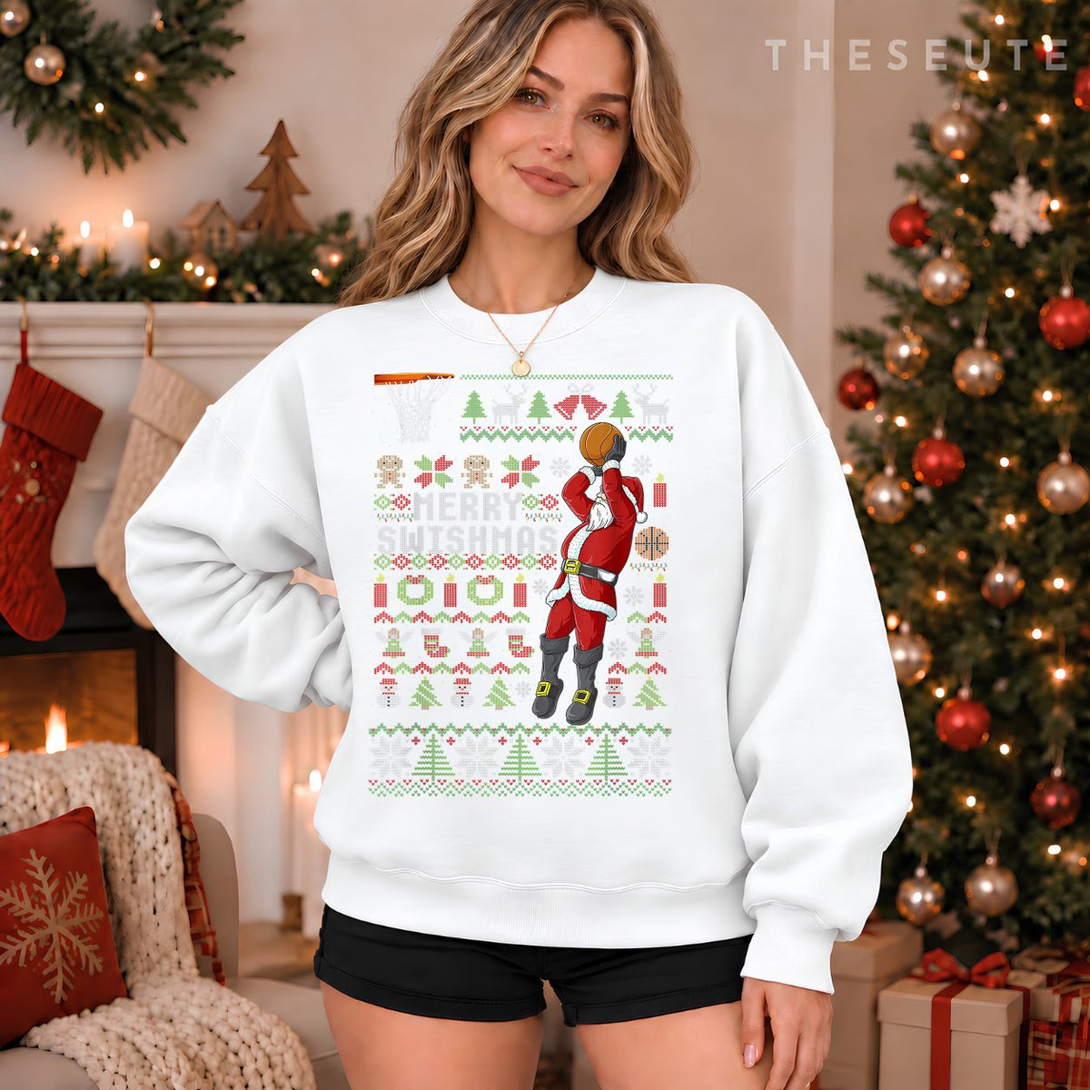 Merry Swishmas Ugly Christmas Basketball Christmas Sweatshirt