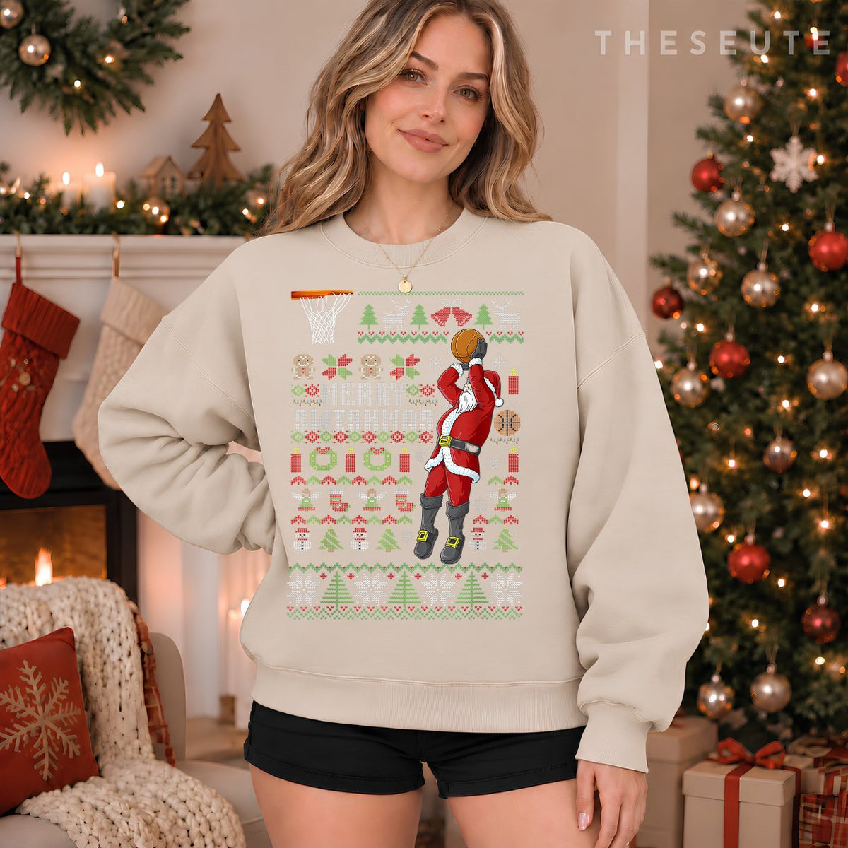Merry Swishmas Ugly Christmas Basketball Christmas Sweatshirt