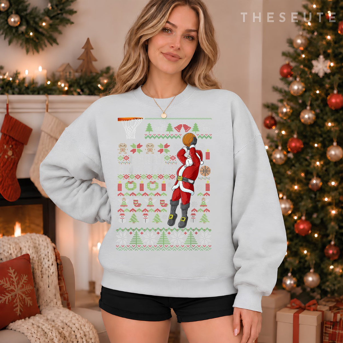 Merry Swishmas Ugly Christmas Basketball Christmas Sweatshirt