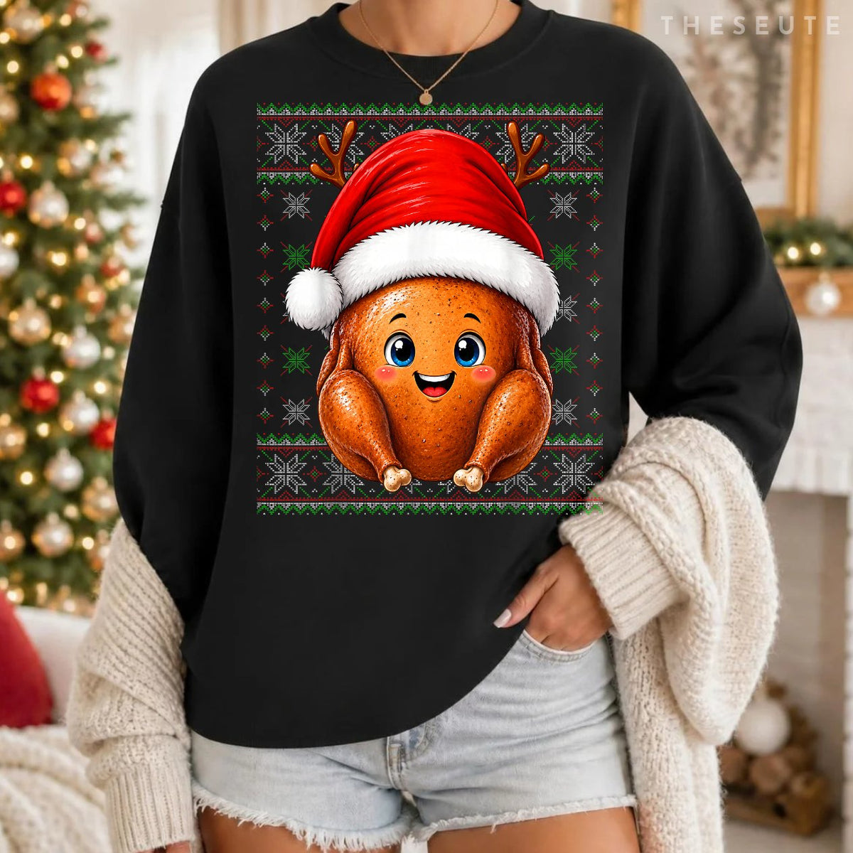 Roast Chicken Christmas Ugly Sweatshirt Festive Fun Food Xmas Sweatshirt