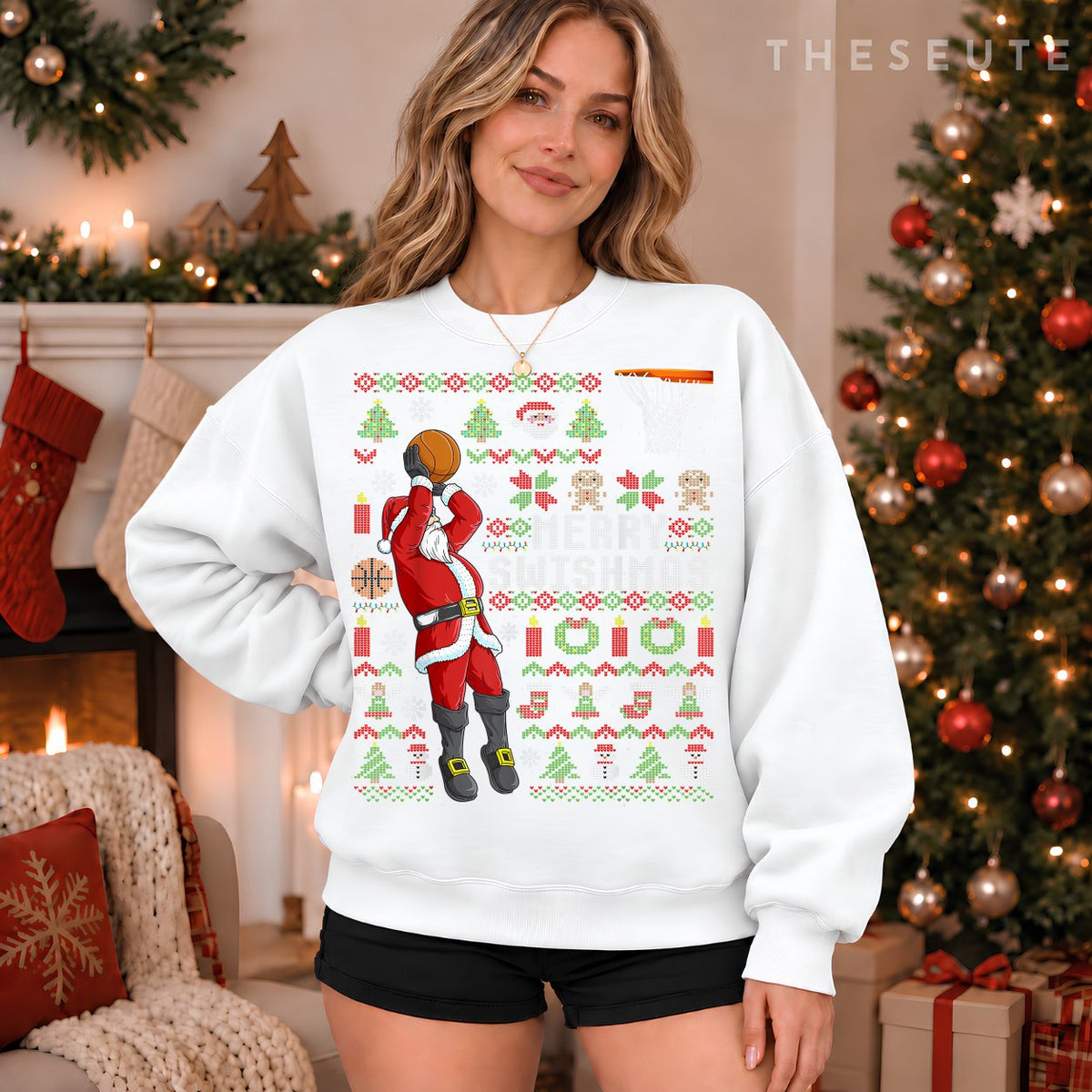 Merry Swishmas Ugly Christmas Basketball Christmas Gift Sweatshirt
