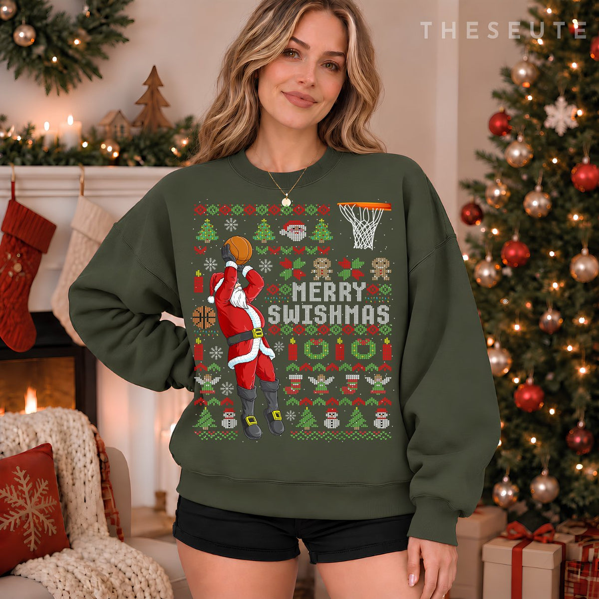 Merry Swishmas Ugly Christmas Basketball Christmas Gift Sweatshirt