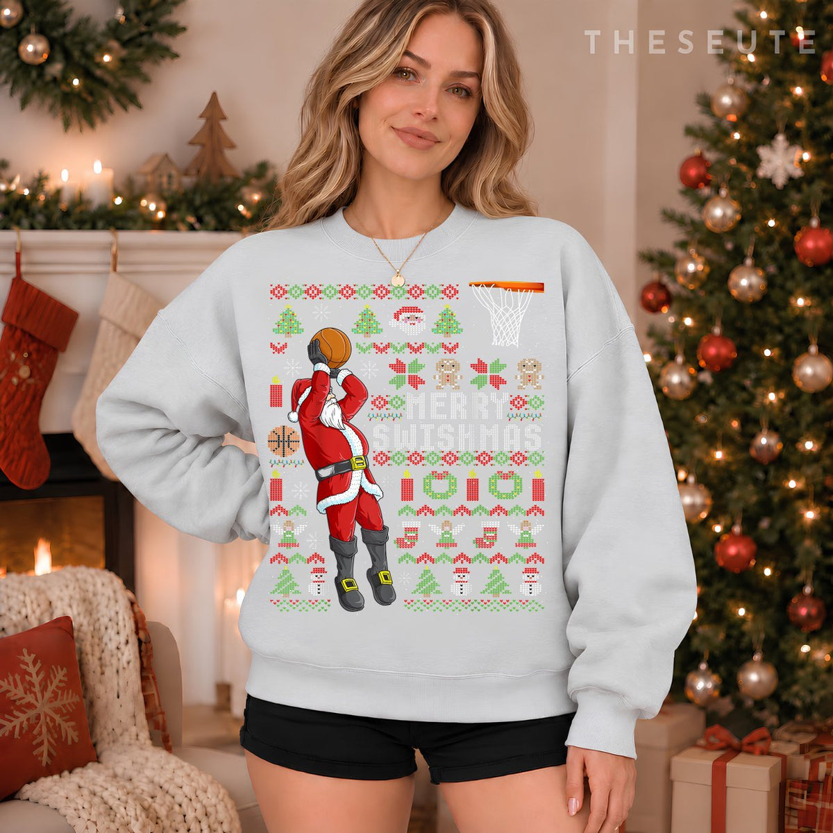Merry Swishmas Ugly Christmas Basketball Christmas Gift Sweatshirt