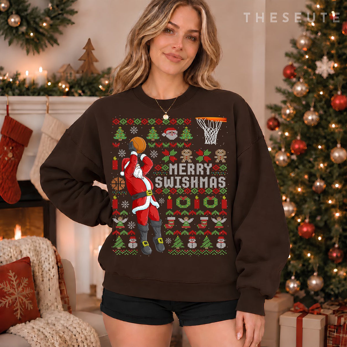 Merry Swishmas Ugly Christmas Basketball Christmas Gift Sweatshirt
