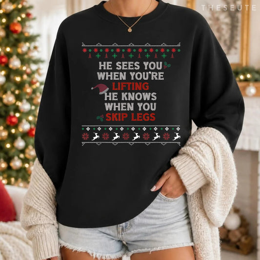 Ugly Funny Christmas Sweatshirt Style Lifting Fitness Slogan Sweatshirt