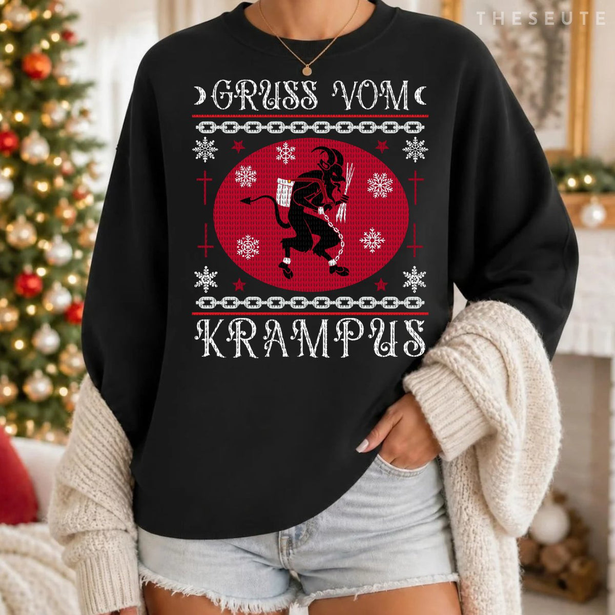 Gruss Vom Krampus. Goth Christmas Ugly Sweatshirt. Krampus Xmas Sweatshirt