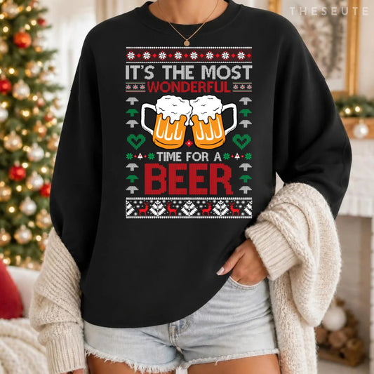 wonderful time for a beer Ugly Christmas Sweatshirt