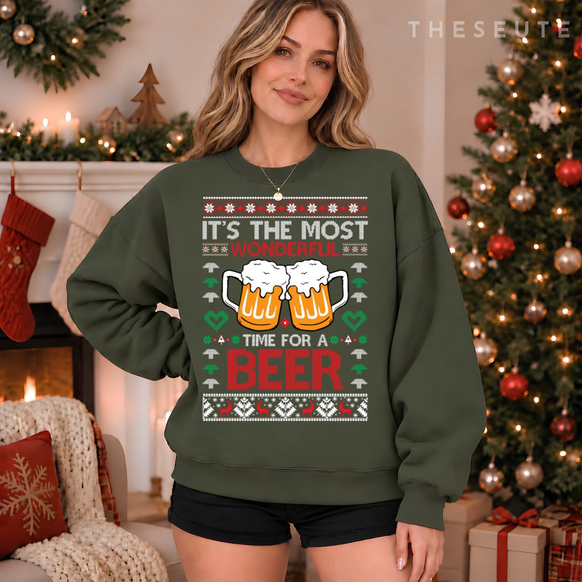 wonderful time for a beer Ugly Christmas Sweatshirt