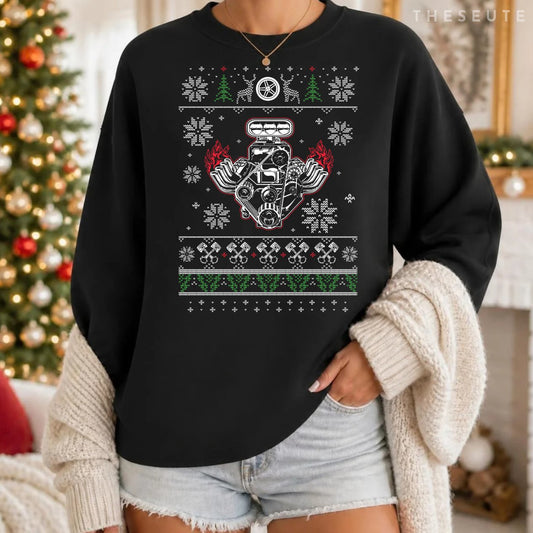 Muscle Car V8 Engine Lovers Ugly Christmas Ugly Design Sweatshirt