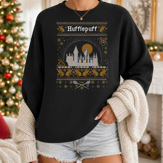 Harry Potter Hufflepuff Ugly Christmas Sweatshirt Pattern Sweatshirt