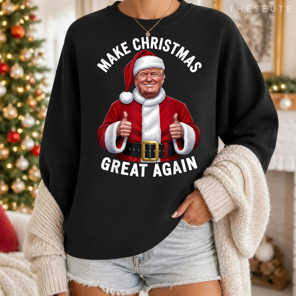 Make Christmas Great Again Xmas Funny Trump Pajamas Ugly Sweatshirt