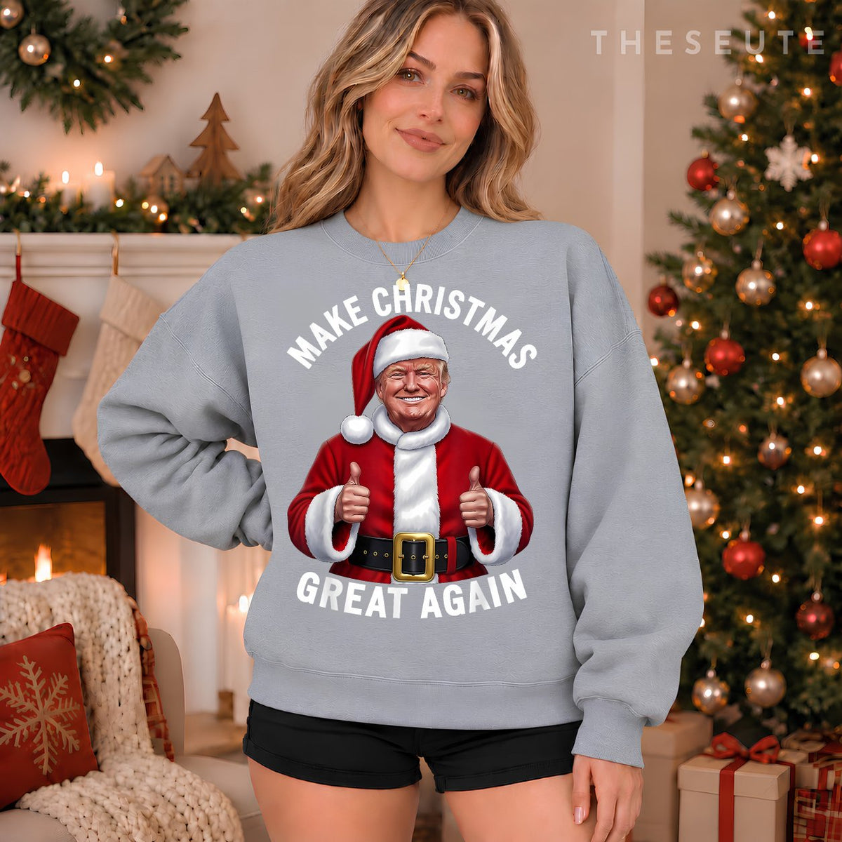 Make Christmas Great Again Xmas Funny Trump Pajamas Ugly Sweatshirt