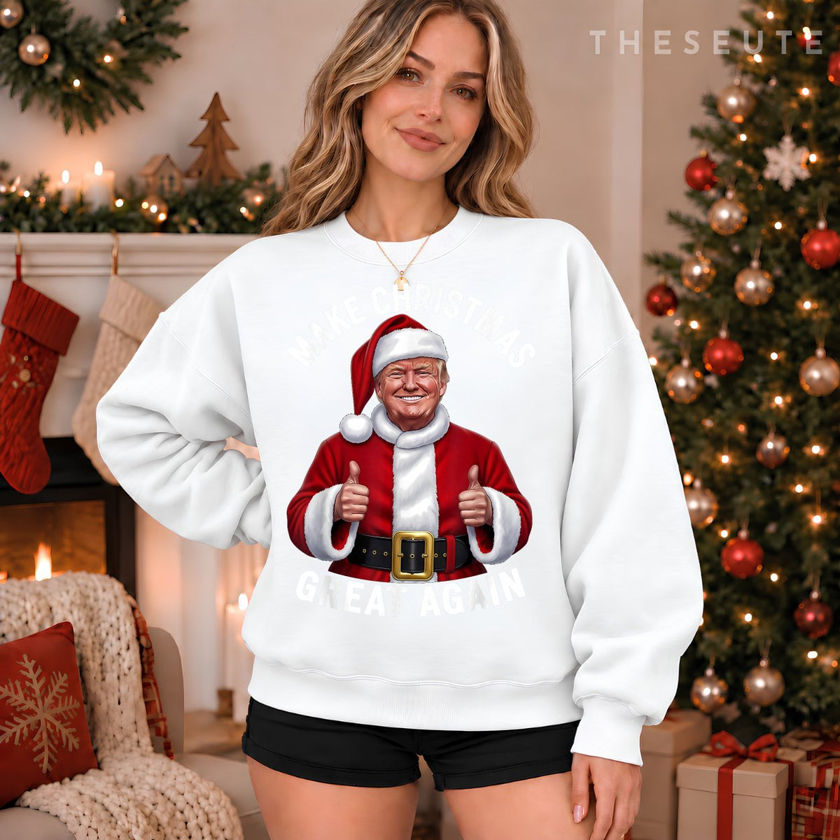 Make Christmas Great Again Xmas Funny Trump Pajamas Ugly Sweatshirt