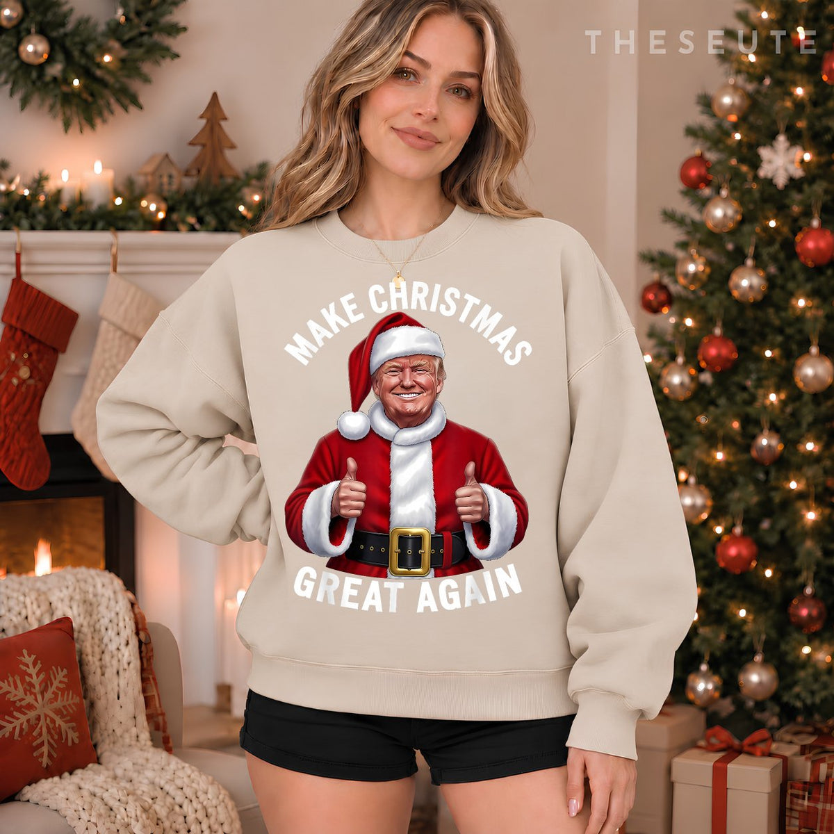 Make Christmas Great Again Xmas Funny Trump Pajamas Ugly Sweatshirt