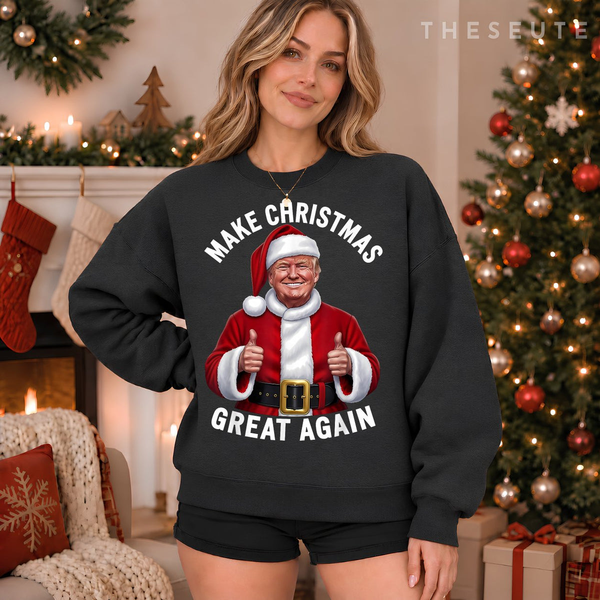 Make Christmas Great Again Xmas Funny Trump Pajamas Ugly Sweatshirt