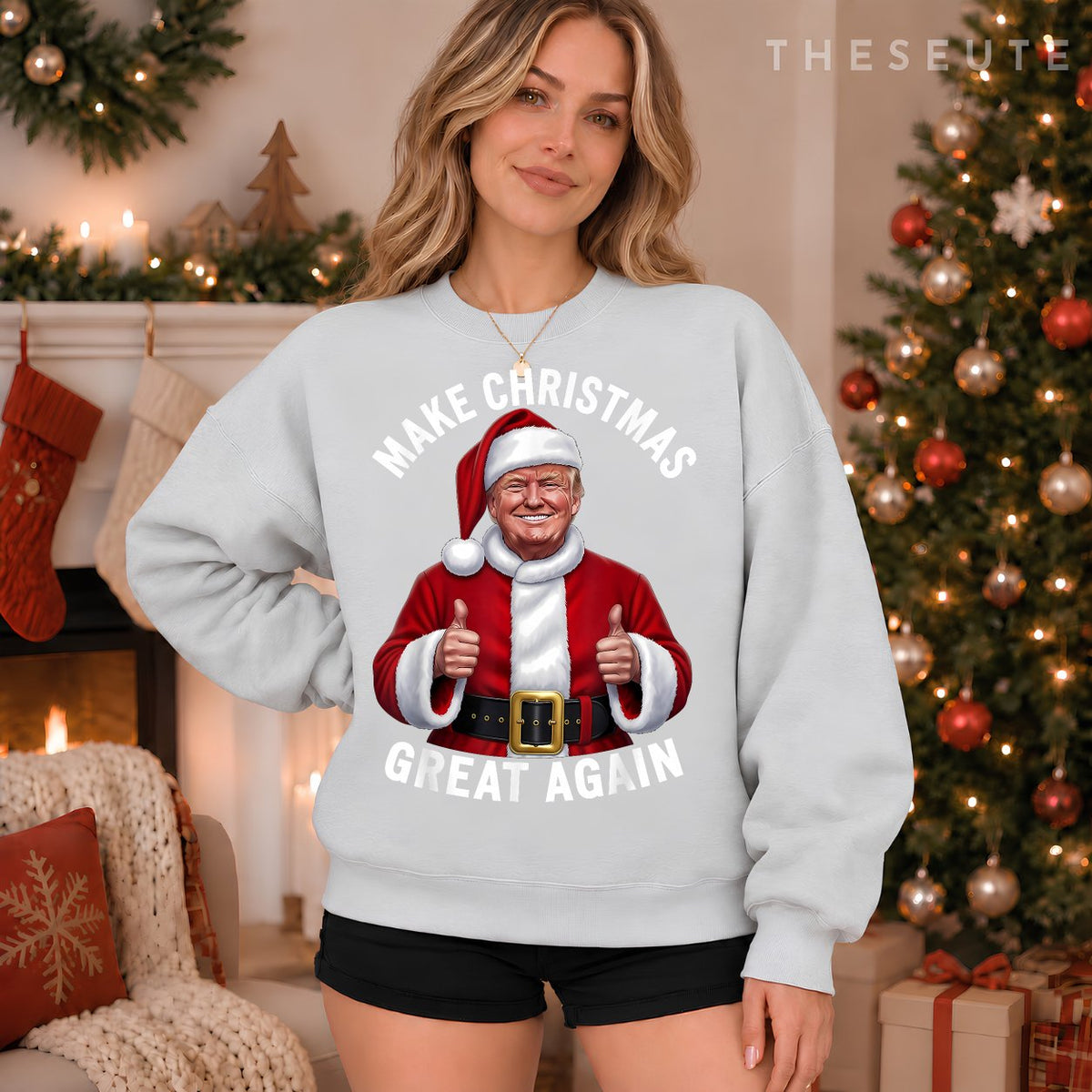 Make Christmas Great Again Xmas Funny Trump Pajamas Ugly Sweatshirt