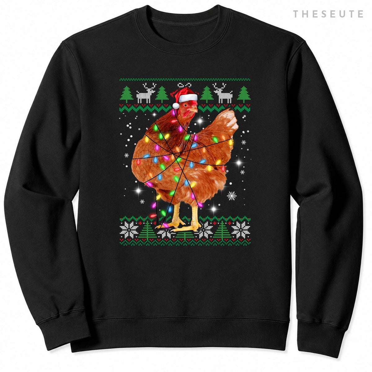 Ugly Christmas Chicken Santa Hat Lights Sweatshirt Xmas Gift Sweatshirt