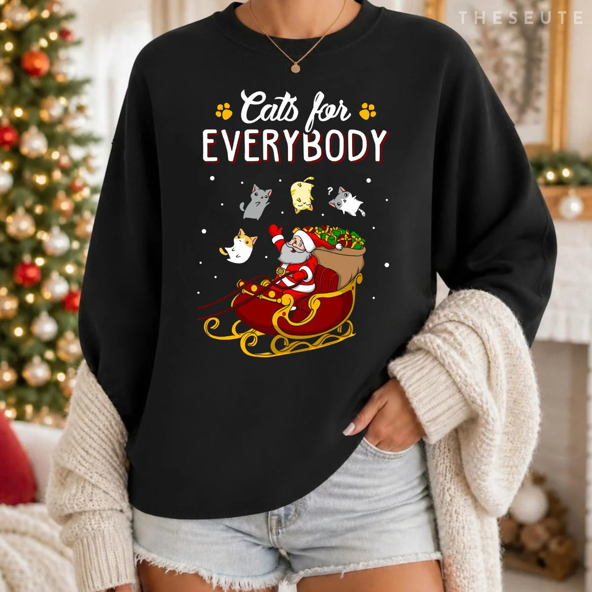 Cats For Everybody Christmas Cat Lover Sweatshirt