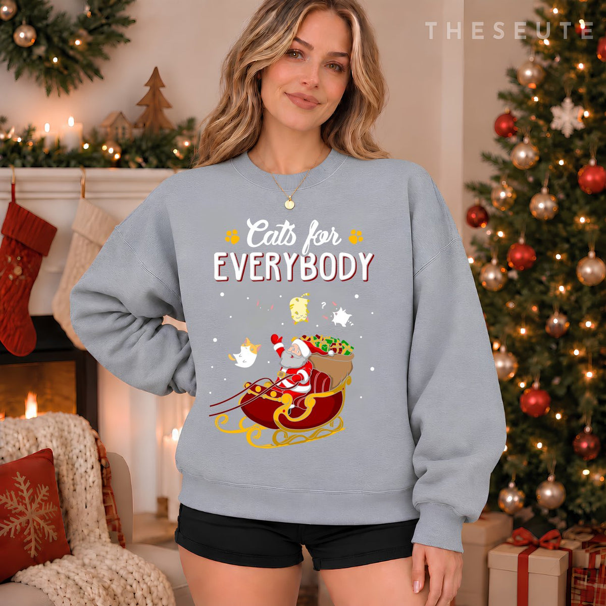 Cats For Everybody Christmas Cat Lover Sweatshirt