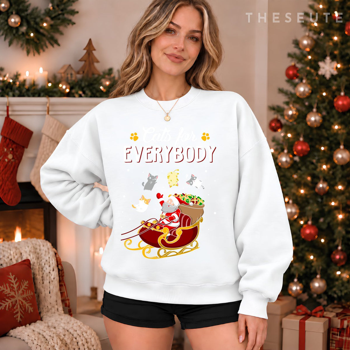Cats For Everybody Christmas Cat Lover Sweatshirt