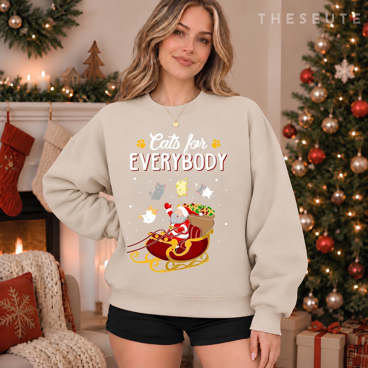 Cats For Everybody Christmas Cat Lover Sweatshirt