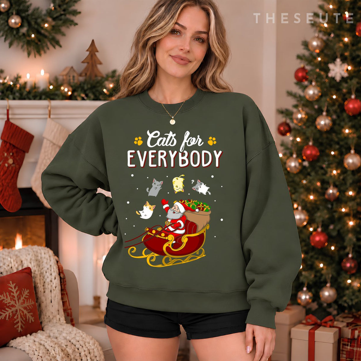 Cats For Everybody Christmas Cat Lover Sweatshirt