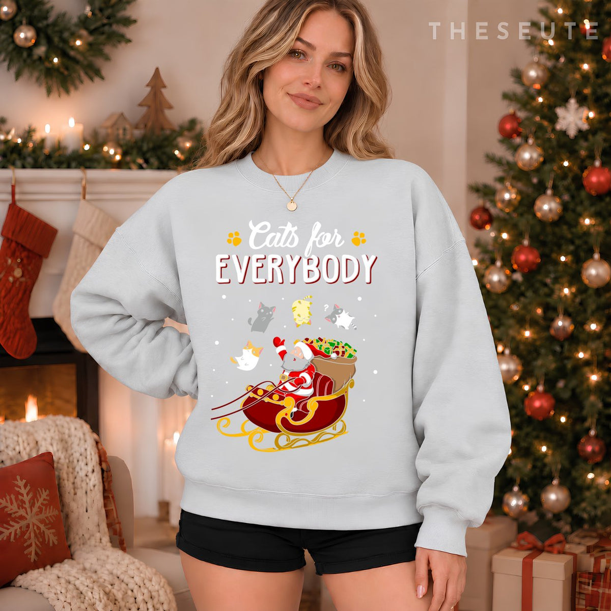 Cats For Everybody Christmas Cat Lover Sweatshirt