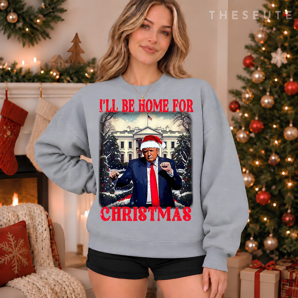 Dancing Funny Humorous Trump I’ll Be Home For Christmas 2025 Sweatshirt