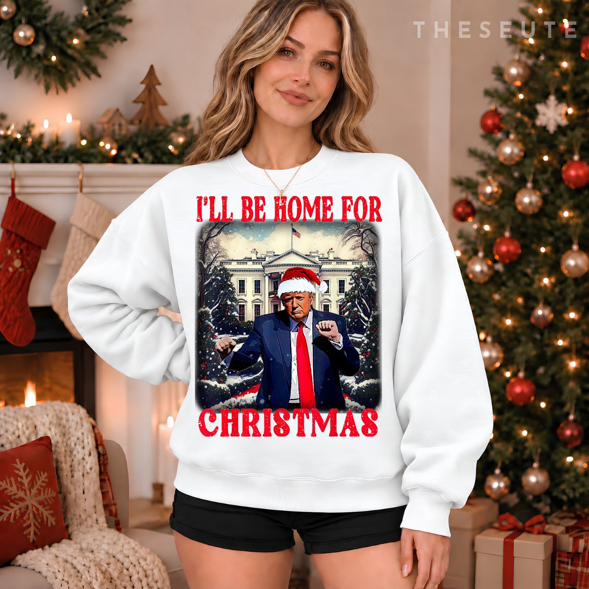 Dancing Funny Humorous Trump I’ll Be Home For Christmas 2025 Sweatshirt