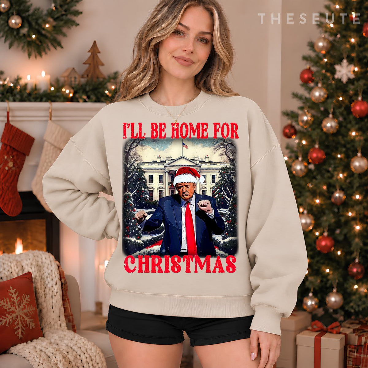 Dancing Funny Humorous Trump I’ll Be Home For Christmas 2025 Sweatshirt