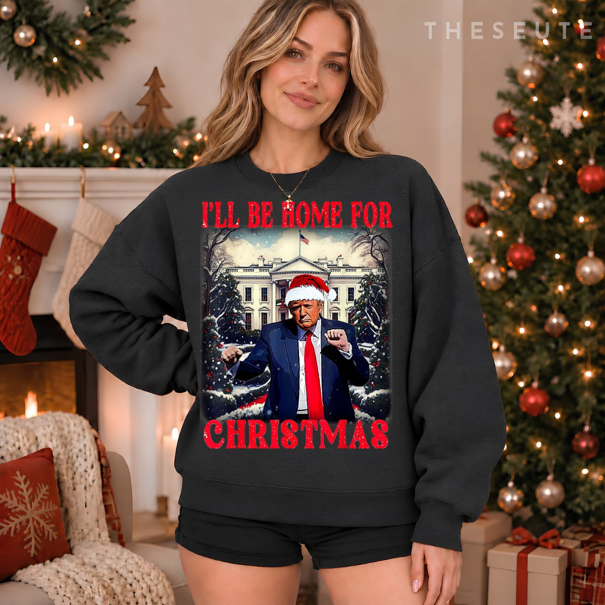 Dancing Funny Humorous Trump I’ll Be Home For Christmas 2025 Sweatshirt