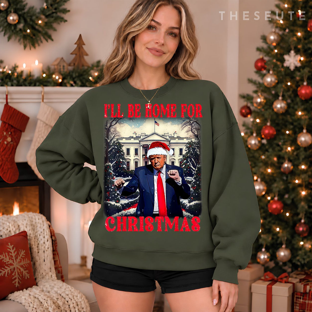 Dancing Funny Humorous Trump I’ll Be Home For Christmas 2025 Sweatshirt