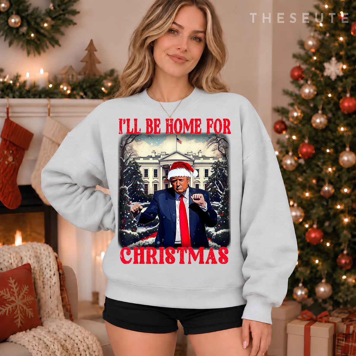 Dancing Funny Humorous Trump I’ll Be Home For Christmas 2025 Sweatshirt