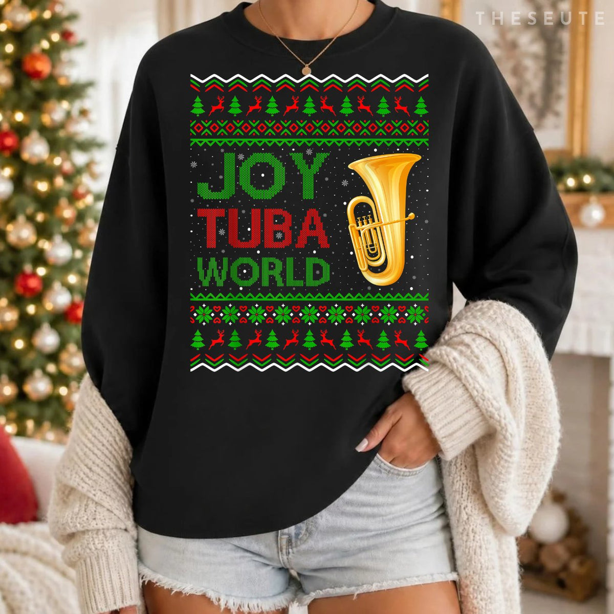 Joy Tuba World Music Lover Xmas Gift Ugly Tuba Christmas Sweatshirt