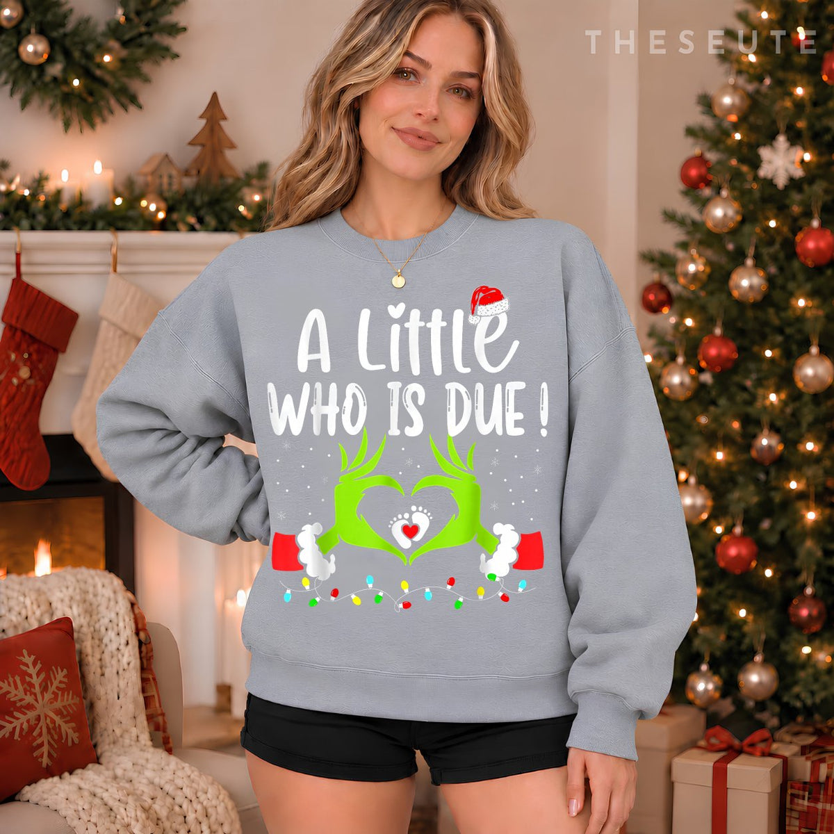 A Little Who is Due Funny Christmas Pregnancy Announcement Sweatshirt