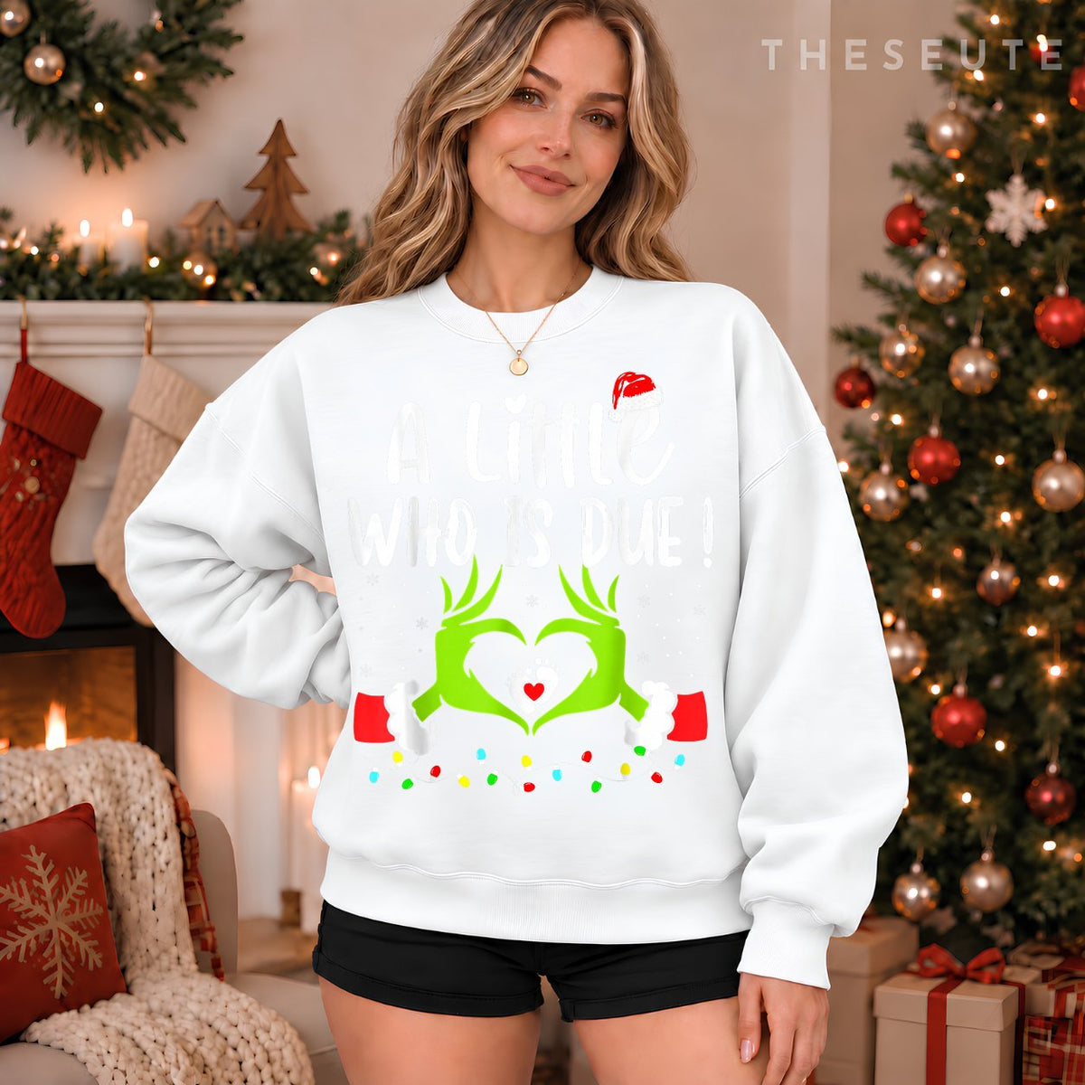 A Little Who is Due Funny Christmas Pregnancy Announcement Sweatshirt