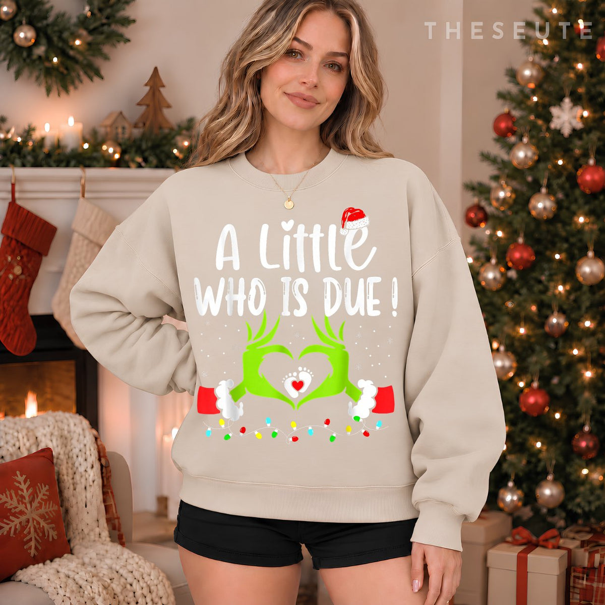 A Little Who is Due Funny Christmas Pregnancy Announcement Sweatshirt