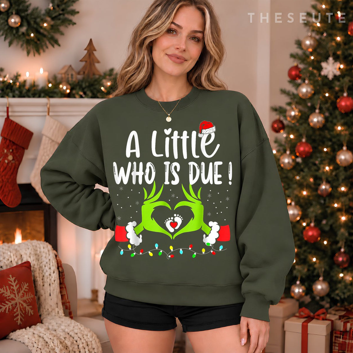 A Little Who is Due Funny Christmas Pregnancy Announcement Sweatshirt