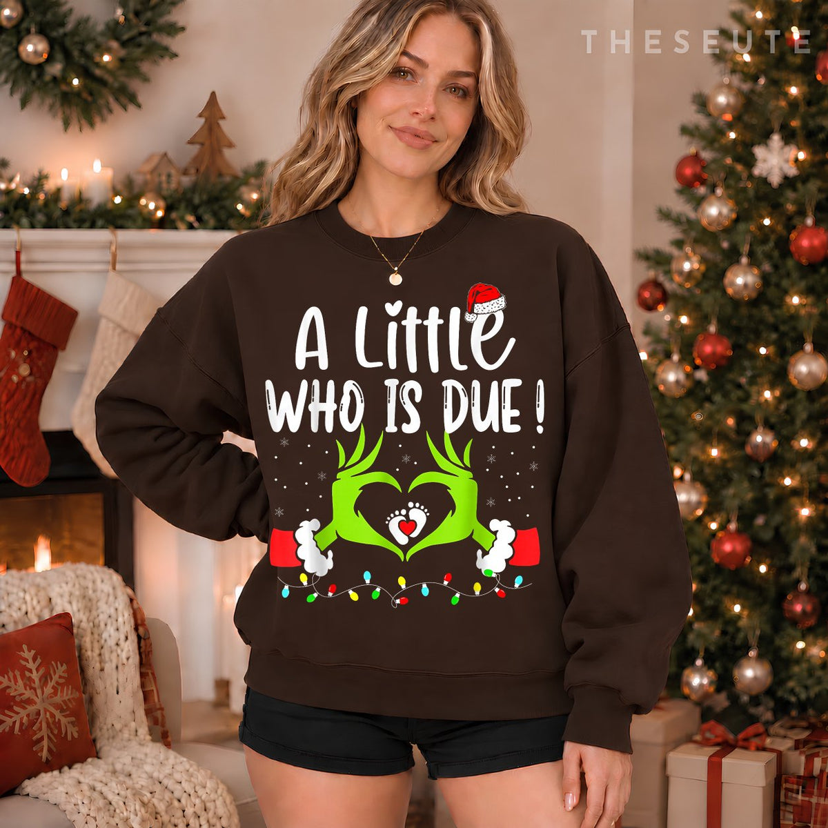 A Little Who is Due Funny Christmas Pregnancy Announcement Sweatshirt