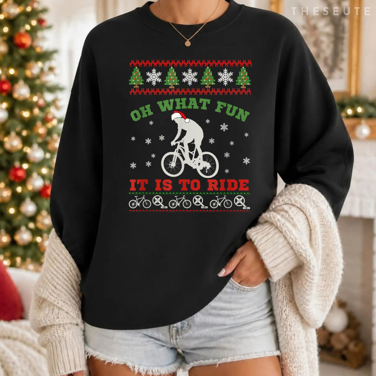 Mountain Bike Rider, Oh What Fun Christmas Ugly Sweatshirt Gift Sweatshirt