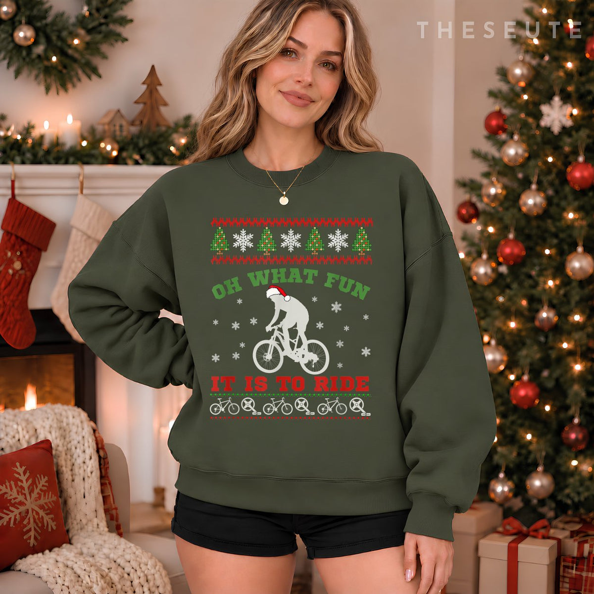 Mountain Bike Rider, Oh What Fun Christmas Ugly Sweatshirt Gift Sweatshirt