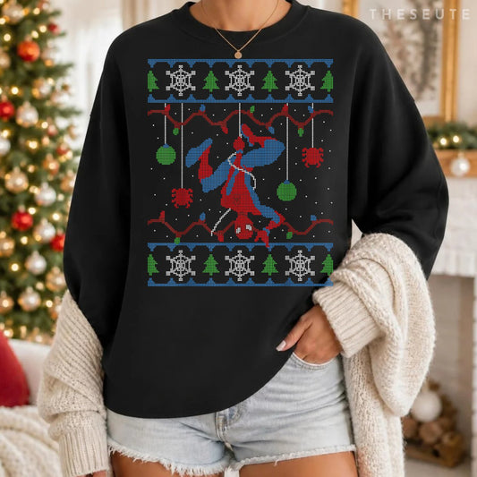 Marvel Spider-Man Upside Down Ugly Christmas Sweatshirt
