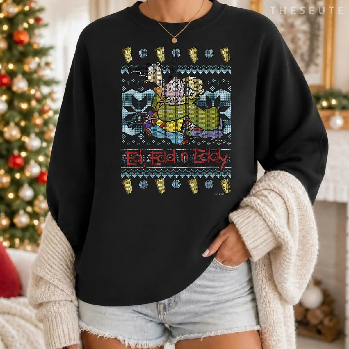 Ed, Edd, and Eddy Christmas Friends Ugly Sweatshirt