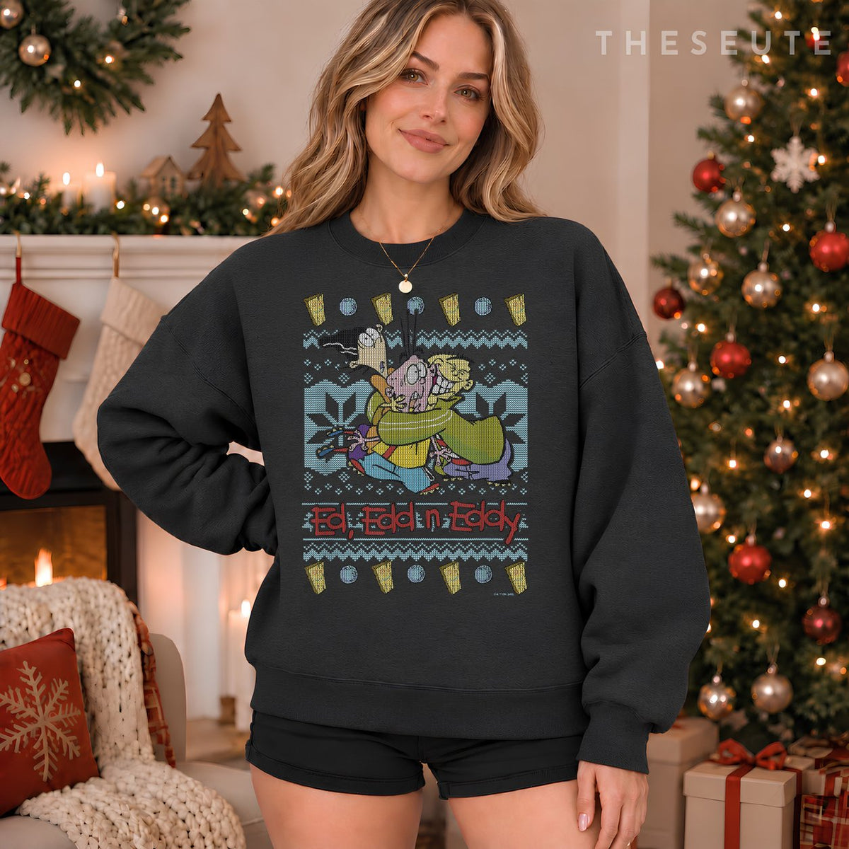 Ed, Edd, and Eddy Christmas Friends Ugly Sweatshirt