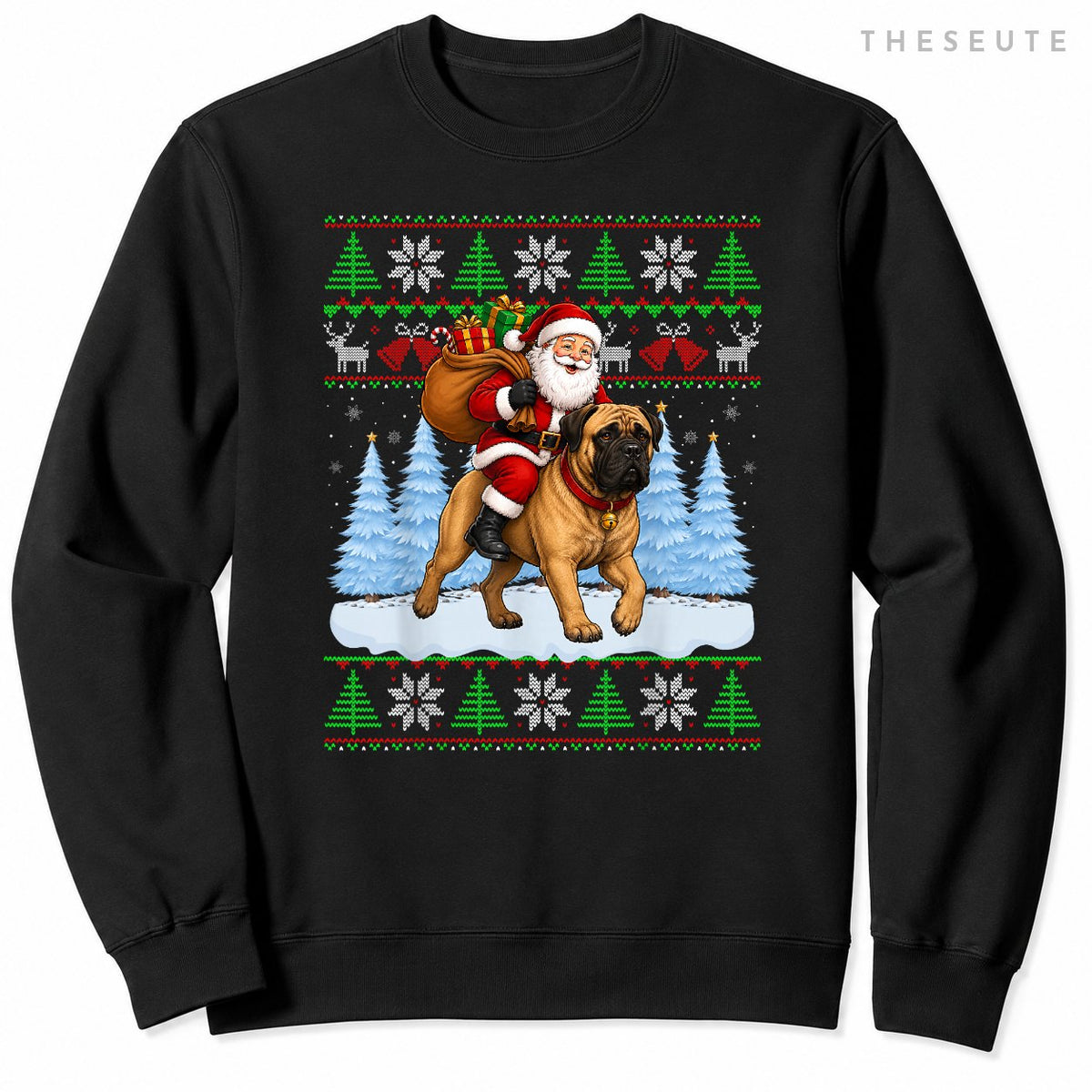 Ugly Xmas Funny Santa Riding Bullmastiff Dog Christmas Sweatshirt