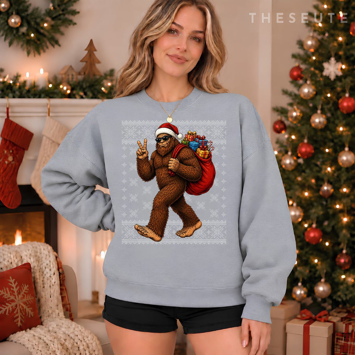 Bigfoot Sasquatch Christmas Ugly Sweatshirt Festive Xmas Sweatshirt