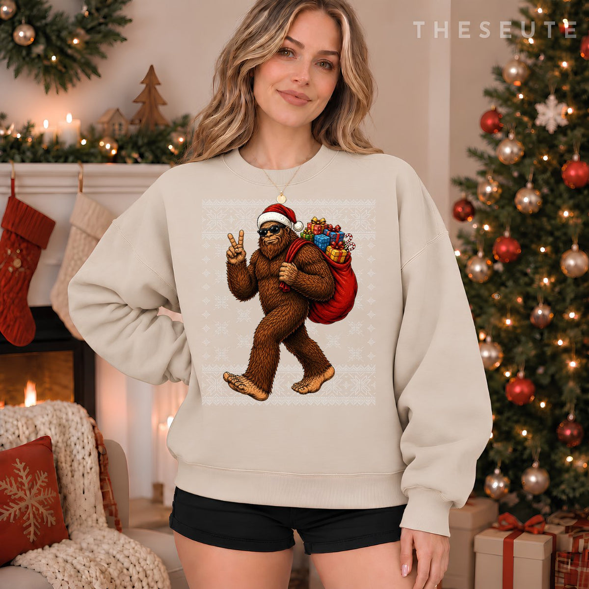 Bigfoot Sasquatch Christmas Ugly Sweatshirt Festive Xmas Sweatshirt