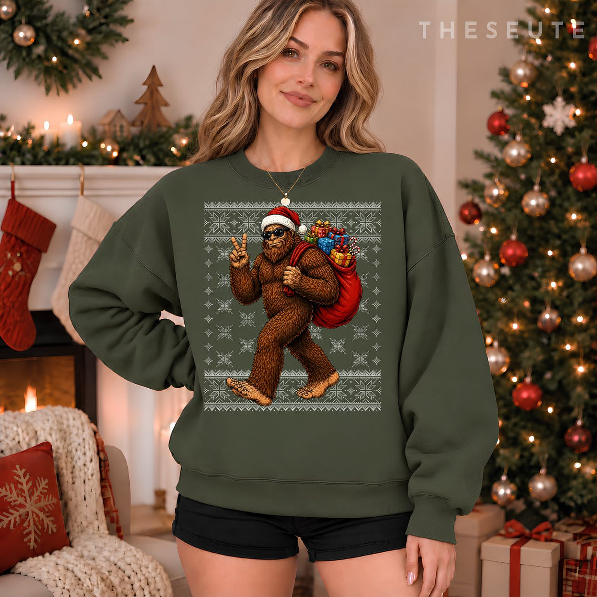 Bigfoot Sasquatch Christmas Ugly Sweatshirt Festive Xmas Sweatshirt